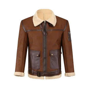 <b>jacket</b> for men Sheepskin Men's Casual Winter Genuine Sheep Skin Sherpa <b>Shearling</b> Leather <b>Jacket</b> Warm <b>Aviator</b> Coat Fur Collar ODM - Product Image 1