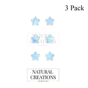 Premium High Finish 925 Sterling Silver Seawater <b>Pearl</b> Rainbow Moonstone Star Shape <b>Dangle</b> <b>Earrings</b> Bezel Setting Trendy 3-Piece - Product Image 2