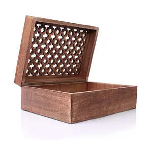 Mittlere Aufbewahrung sbox mit klappbarem Gitter deckel Mittel polnisches dekoratives Andenken-Aufbewahrung sbox aus Holz Mango-Holz