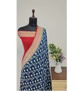 Hermoso y Elegante Sari Tradicional de Georgette Khadi Banarasi Puro, Tela Suave y Lujosa, Ropa Étnica para Fiestas, Bodas y Festividades - Product Image 6