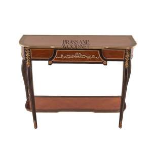 Console de toilette classique de luxe avec miroir, plateau en marbre, design en bois artisanal, accents dorés, meubles de style français - Product Image 2