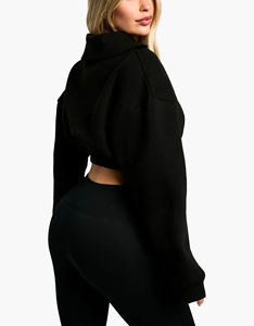 Alta calidad por encargo cuarto Zip Crop Top sudaderas personalizado Puff impreso Logo Hip Hop estilo transpirable sudadera de mujer - Product Image 5