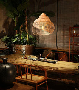 Modern Rattan Lampshade Rattan Conch Chandelier <b>Bamboo</b> Pendant <b>Light</b> - Product Image 2