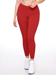 Mallas de Yoga lisas simples de Color sólido rojo, mallas de Yoga personalizadas para mujer, ropa deportiva, mallas de gimnasio hechas de alta calidad - Product Image 2