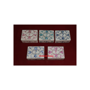 Lujosos joyeros de nácar con incrustaciones de mármol blanco puro con superficie brillante hermosa de color azul y rosa con brillo - Product Image 1