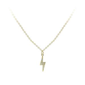 Collier ras du cou en argent avec pendentif et breloque en forme de foudre micro-sertie plaqué or, style mode - Product Image 2