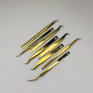 Pinzas de Extensión de Pestañas Russian Volume Gold Plasma 45/90 Grados, de Acero Inoxidable, Antiestáticas y Duraderas para Aislamiento de Pestañas - Product Image 2
