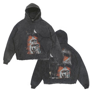 Vente en gros de pull à capuche surdimensionné délavé à l'acide pour hommes, coupe hivernale, sans ourlet, style vintage, polaire à motif solide et lourd - Product Image 5