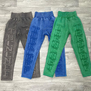 Personalizado lavado con ácido Vintage apliques bordados parches Jogging chándales Unisex Jogger pantalones de chándal hombres conjunto - Product Image 2