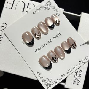 <span class=keywords><strong>Uñas</strong></span> Postizas de Lujo Hechas a Mano con Diseño de Leopardo, Estilo Ojo de Gato, Negras, Francesas, Ovaladas, <span class=keywords><strong>Cortas</strong></span>, 029 - Product Image 1