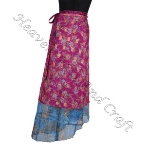 Nouveau Sari Robe Portefeuille Plage Wraps Jupes Réversible Longue Jupe Portefeuille En Soie Indien Longue Soie Rapron pour Filles Fabricant Grossiste - Product Image 1