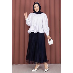 Blusa de Popelina Blanca y Organza para Mujer con Logotipo Bordado, Estilo Chino, Prenda Exterior Moderna para Fiesta, Tallas Libres, Temporada de Otoño - Product Image 3