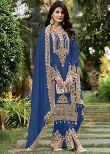 Haute Qualité Indien Traditionnel Designer Porter Lourd Faux Georgette Séquence Chine Travail Top & Palazzo Avec Dupatta Prêt À Porter - Product Image 3