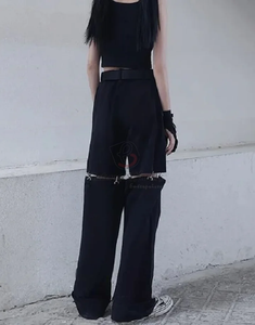 Tech Wear Men's Black Nylon Tactical Joggers High INS Casual Summer Streetwear <b>Pants</b> Lace Pocket Cotton <b>Cargo</b> Trouser Button Fly - Product Image 2