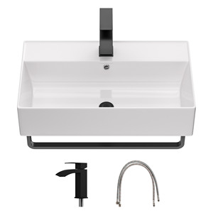 White Ceramic Wash Basin Wall Hung Art Basin Wall Mount Hand Washing <strong>Bowl</strong> <strong>Bathroom</strong> <strong>Sink</strong> with Faucet and Towel Rack - Product Image 3