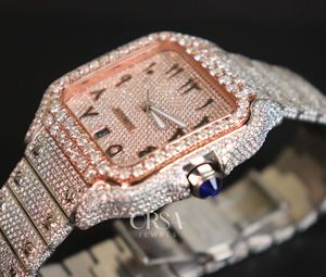 Hip Hop Style Moissanite Diamant Montres automatiques Fabriqué à la main De Luxe Hommes Arabe numéro deux tons Or Rose Montre en acier inoxydable - Product Image 4
