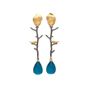 Explore Latest Exclusive London Blue Topaz Hydro Design Earrings Trendy Gold Plated Brass Drop Earrings