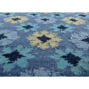 พรมขนสัตว์ขนาดใหญ่สีน้ำเงินอัลฮัมบรา 9x12 ฟุต ทอแบบเรียบด้วยเส้นใยปอกระเจา พร้อมลวดลายเรขาคณิตแบบแพทช์เวิร์คสำหรับทางเดินรูปสี่เหลี่ยมผืนผ้า-ADWL-13172 - Product Image 3