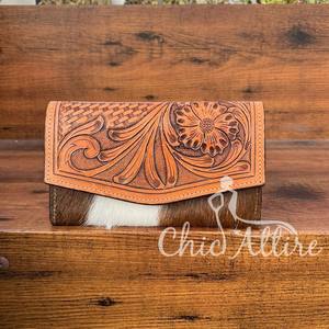 Haute qualité usiné à la main et cheveux sur cuir de vachette portefeuille femmes élégant en cuir véritable portefeuille multi-usage sculpté portefeuille en cuir - Product Image 1