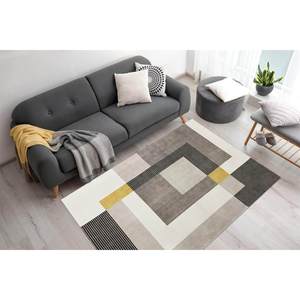 Tapis rectangulaire fait main en polyester Netline Home Tokyo Geo Blocks Ocre/Gris pour salon - Product Image 2