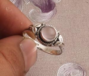 Designer Vintage 925 Sterling Silver Bezel Set Pink <b>Rose</b> <b>Quartz</b> Gemstone <b>Ring</b> Handmade Leaf Motif Third Party Certified for - Product Image 2
