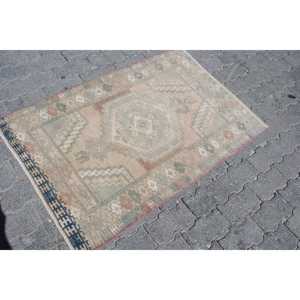 Alfombra Turca Vintage de 2.5x3.8 pies, Alfombra Azul con Puntos - Product Image 3