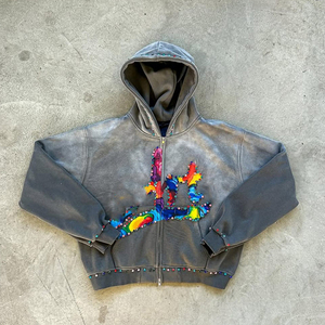 OEM ชุดเสื้อมีฮู้ดสำหรับผู้ชายปักลายด้วยพลอยเทียมปักลายออกแบบได้ตามต้องการชุดวอร์มกันเหงื่อสำหรับฤดูหนาว - Product Image 2