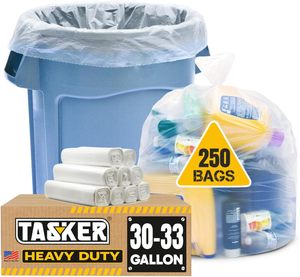 Bolsas de Basura Transparentes Resistentes Tasker de 30-33 Galones, Paquete Mega de 250 Unidades, Bolsas Grandes de Plástico para Reciclaje - Product Image 1