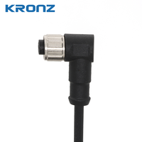 Connecteur femelle coudé KRONZ M12, codage A, 4 broches, câble pré-câblé 2m, non blindé, IP67, prise à verrouillage par vis, capteur, PVC/alliage noir