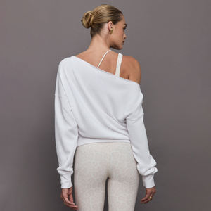 Sudadera personalizada de manga larga con hombros descubiertos para mujer, jersey de rizo suave con bordado y diamantes de imitación, ropa informal para Primavera e Invierno - Product Image 3