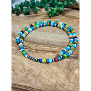 Collier ras du cou en fil de mémoire style Navajo, multi-brins de pierres et perles d'imitation, cadeau - Product Image 4