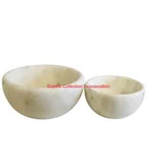 Ensemble de bols en marbre naturel blanc de luxe fabriqués à la main en pierre polie servant des bols décoratifs pour la décoration de cuisine et de salle à manger à la maison moderne - Product Image 4