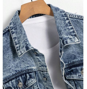 Chaqueta de Invierno de Mezclilla de Algodón Transpirable Informal Elegante para Hombre, Azul Claro, Desgarrada, con Bolsillo de Solapa, Cuello Camisero, Cierre de Cremallera, Estilo Vintage - Product Image 6