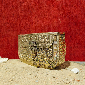 Indian Fully Handcrafted Antique <b>Gold</b> Metal Clutch <b>Bag</b> for Women Luxury <b>Evening</b> Party Wedding Designer Handbag for anniversary - Product Image 3