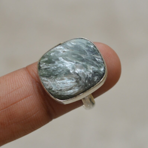 Raw Natural Seraphinite 925 Sterling Silver Siberia Seraphinite Wedding Gift <b>Statement</b> Ring Exquisite Natural Gemstone Jewelry - Product Image 1
