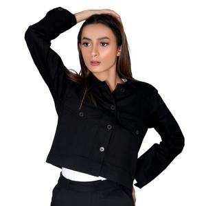 Veste légère à manches longues pour femmes pour l'automne hiver manteau à fermeture à boutons avec poches plaquées sur le devant toile de coton respirante - Product Image 1