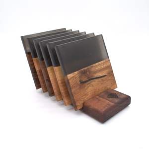 Craftsy Home Set de sous-verres en résine époxy de qualité artisanale avec effet océan Dessous de verre ronds et carrés décoratifs en résine époxy - Product Image 1