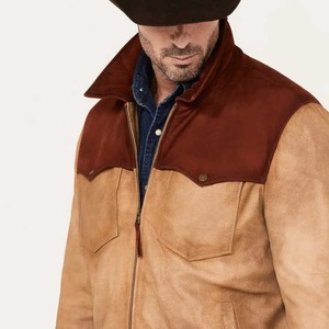 แจ็กเก็ตหนังนิ่มขัดเงาของผู้ชายหนังวัวสีน้ำตาลอ่อนแจ็คเก็ตหนังคาวบอยตะวันตกสไตล์ใหม่ - Product Image 4