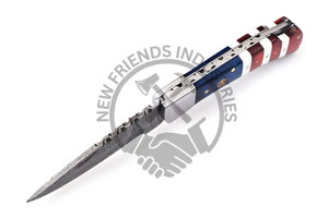Customizable Folding Pocket <b>Knife</b> American Flag <b>Handle</b> Damascus Steel Back Lock Wood Camel <b>Bone</b> Steel Bolsters ODM Personalized - Product Image 4