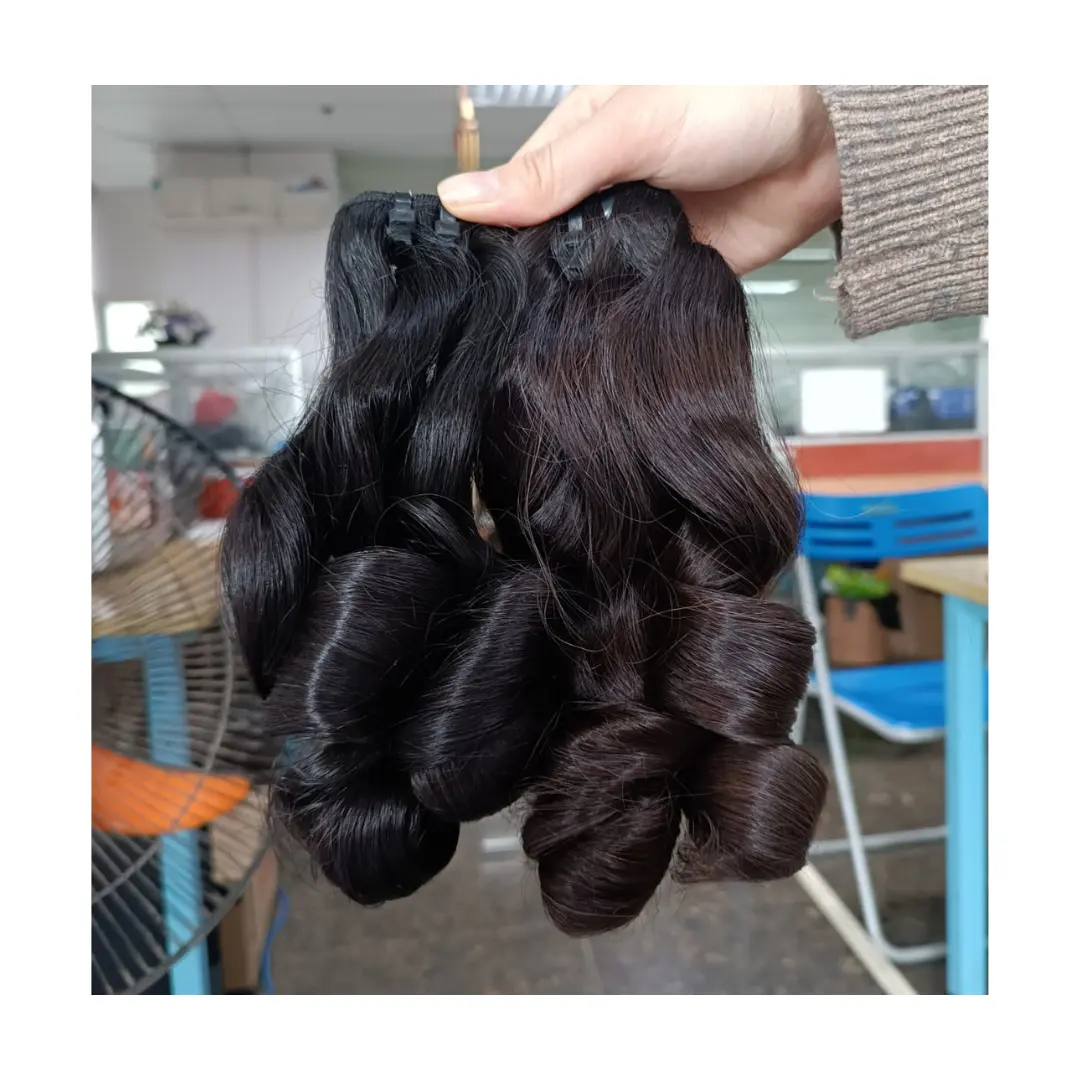 Tren panas rambut pakan keriting memantul 100% rambut manusia Vietnam tidak kusut tanpa bahan kimia genius kain diproduksi oleh nhair