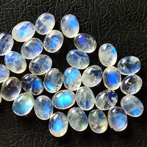 Bleu feu arc-en-ciel pierre de lune 7x5mm ovale pierre précieuse lâche dos plat pierre de lune forme ovale lisse Cabochon Lot pour bijoux - Product Image 1