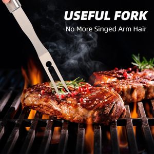 4-teiliges Set aus robustem Edelstahl für Camping und Grillen im Freien, Grillzubehör, Grillbesteck-Set, Spachtel, Gabel, Bürste, Zange - Product Image 5