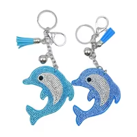 Nouveauté Porte-clés en cristal en forme de dauphin 3D avec pendentif en strass et pompon brillant, écologique et durable pour un anniversaire - Product Image 5