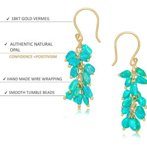 Pendientes de racimo de cuentas de ópalo verde Natural para mujer, Plata de Ley 925, piedra natal rellena de oro amarillo, joyería hecha a mano para bodas - Product Image 4