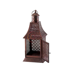 Lanterne en bronze antique élégante avec découpes en diamant pour une atmosphère chaleureuse et accueillante Lanterne de pagode rustique avec porte à charnières - Product Image 6