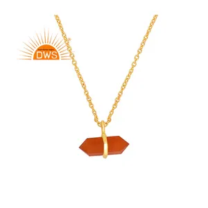 Latest Handmade Design 18K Gold Plated Natural Carnelian Gemstone Pendant Necklace Demi Fine Jewelry Manufacturer