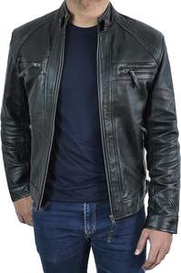 Best Leather Jackets Gentleman <b>Mens</b> Warm Zipper <b>Cardigan</b> <b>Pocket</b> Stand up Collar Slim Fit Pu leather <b>men</b> Jacket - Product Image 2
