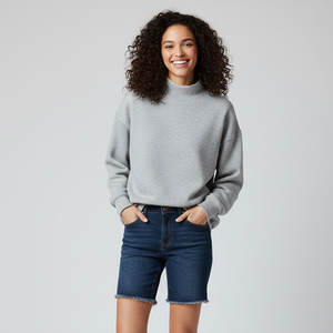 Factory <b>Direct</b> Price Women's Basic Alpha Sigma Phi Greek Clothing Mock Neck Solid Color Top Clothing Wear - Product Image 2