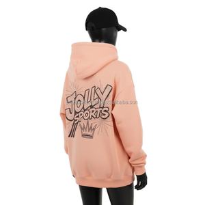 เสื้อฮู้ดผ้าฝ้าย GSM สำหรับผู้หญิงผ้าคอตตอนโพลีเอสเตอร์มีฮู้ดเสื้อสวมหัวสีพีชดีไซน์พลอยเทียมตามสั่ง - Product Image 5