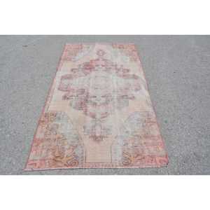 3.8x7.1 ft Vintage Rug, Turkish Area Rug, <b>Red</b> Bordered <b>Wool</b> Rug - Product Image 1
